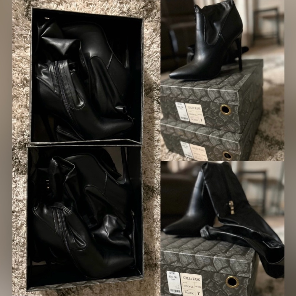Azalea Wang Black Leather Ankle Boots